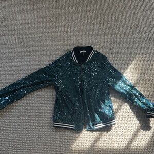 Glitter Green Varsity Style Bomber Jacket
